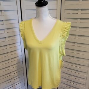 NWT Nine West Lime Green Ruffle‎ Sleeve Tank Top Size Large